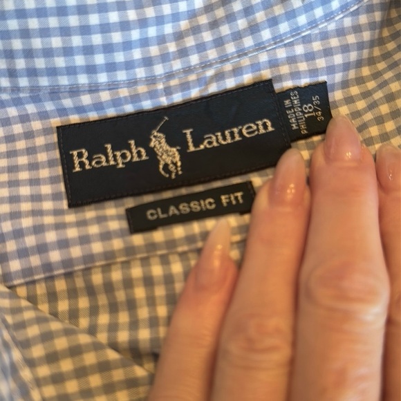 POLO RALPH LAUREN Men’s Blue and White Checkered Shirt, 18 34/35 - Picture 8 of 11